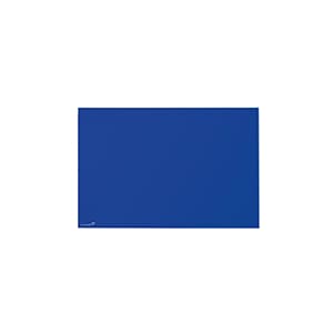 A plain rectangular blue mat with a small white logo in one corner, set against a white background.