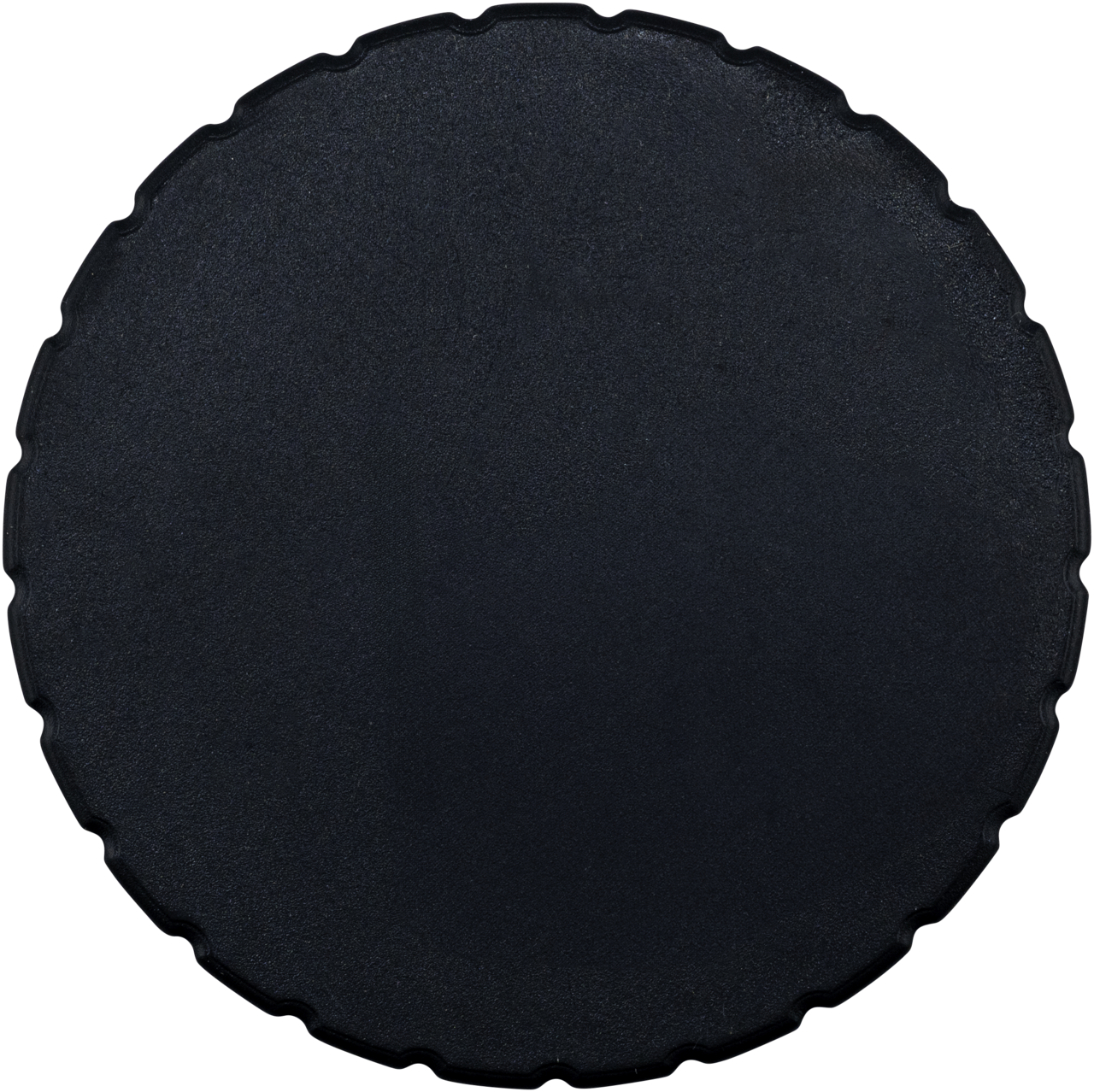 A Legamaster screw cap for the TRIANGLE mobile flipchart stand: a plain, round, black disk with a slightly textured surface and a ridged edge, viewed from above against a white background.