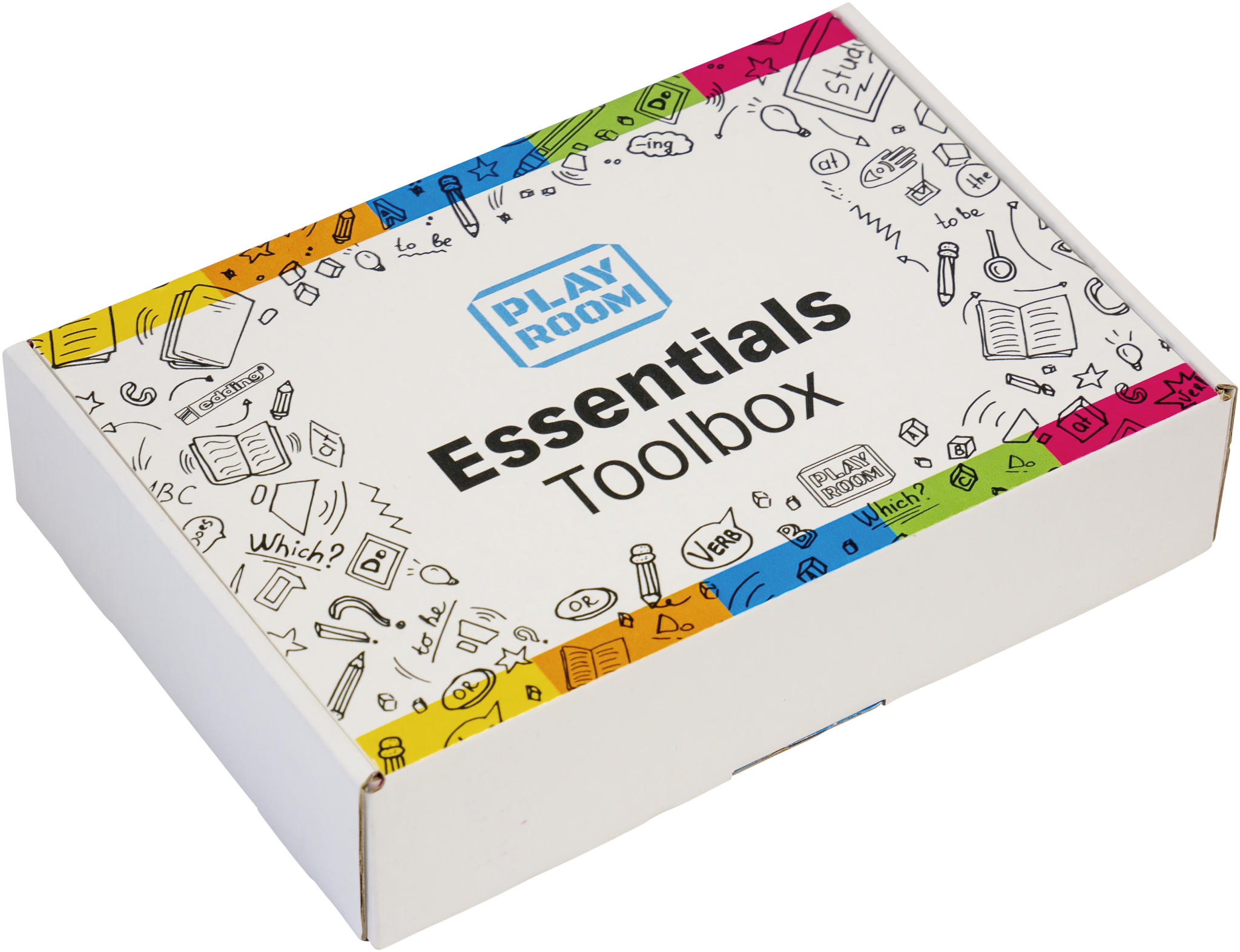 A white PLAYROOM ESSENTIALS creative box Magic-Chart by PLAYROOM, featuring colorful borders and doodles—ideal for organized brainstorming with reusable Magic-Charts inside.