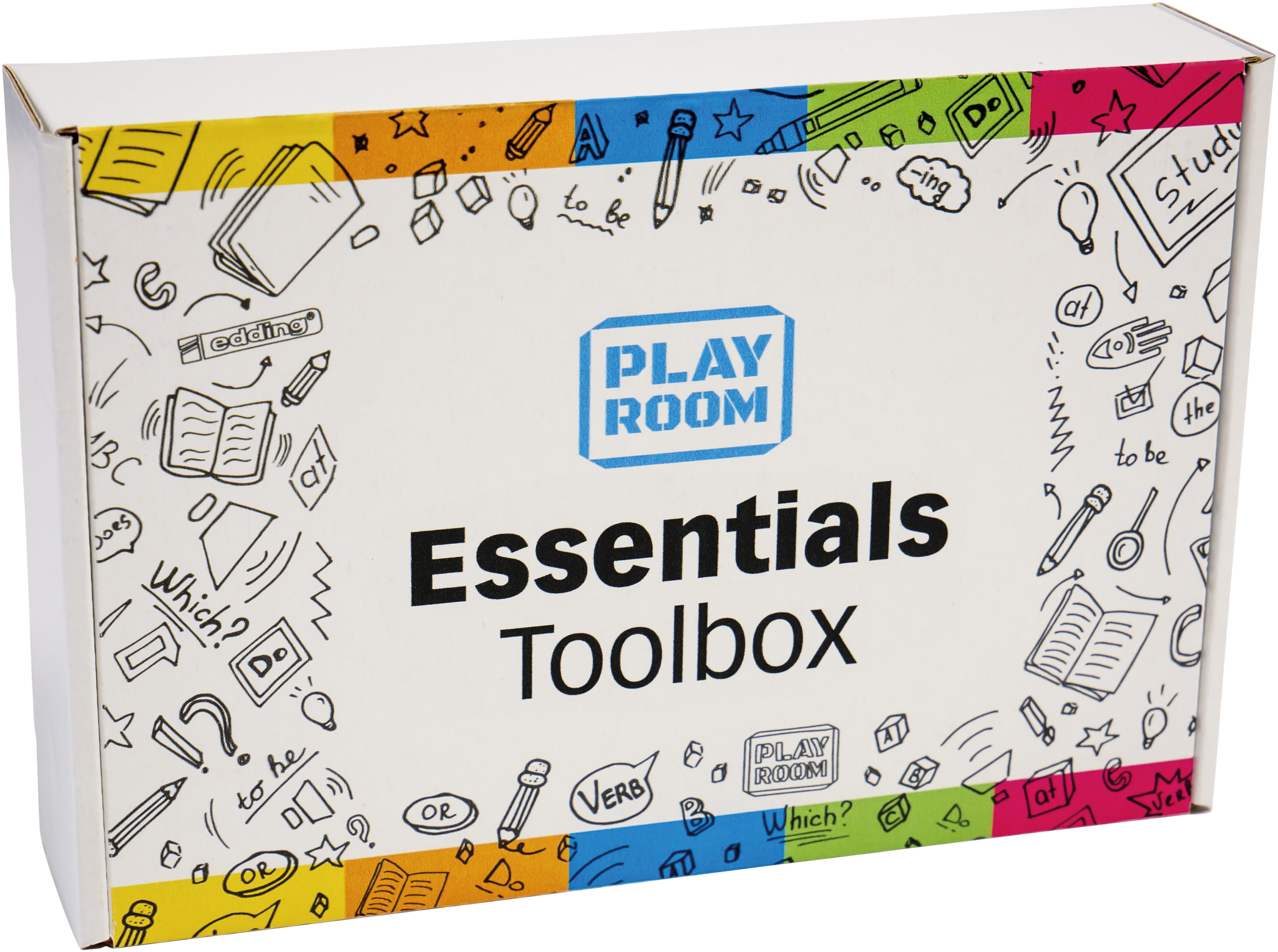 The PLAYROOM ESSENTIALS creative box Magic-Chart by PLAYROOM features a white rectangular box with colorful borders and doodles—ideal for organized brainstorming and reusable note-taking.