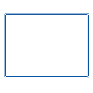 A plain white rectangle with a thick blue border and small white circles at each corner, placed on a white background.
