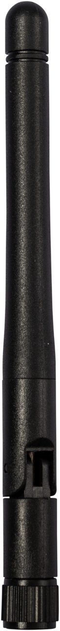 A black, cylindrical Legamaster Wi-Fi antenna for OPS computer with a textured grip at the base and a smooth upper section stands vertically against a white background.